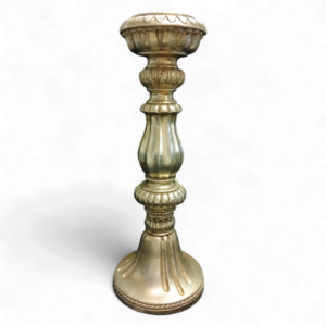 WOODEN PEWTER CANDLE STAND 48cm