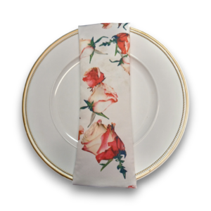NAPKIN WHITE FLORAL SATIN