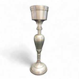 MED SILVER ROUND BASED CANDLE HOLDER 43cm