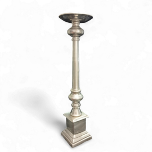 MED SQUARE BASED SILVER CANDLE HOLDER 50cm