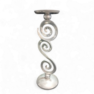SILVER CURL DETAIL CANDLE STAND 39cm