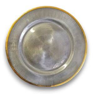 GLASS FAN CUT WITH GOLD TRIM UNDERPLATE